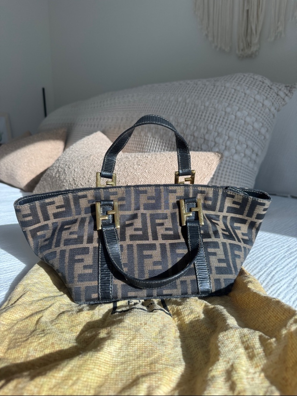 Fendi Zucca Mini Tote Bag Vintage FF Logo Brown Canvas Authenticated w/ COA